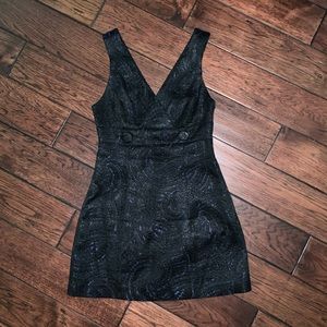 Bebe black & blue shimmer V neck short dress S New